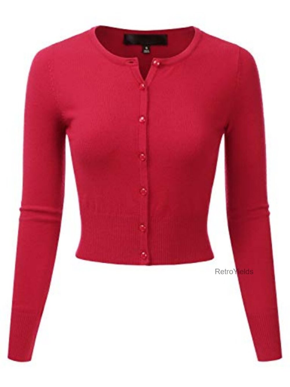 Fitted Cropped Button Down Cardigan Sweater Viscose Blend Crewneck